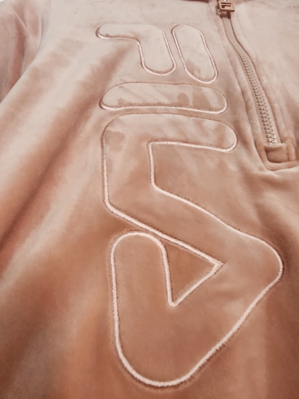 Fila Peach Pink Velour Quarter-Zip Pullover